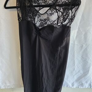 Bebe Black Lace Chemise with Satin Finish